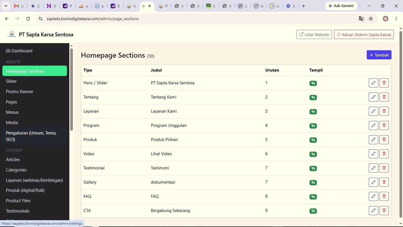 Jasa Custom Website perusahaan plus LMS dan CMS sistem